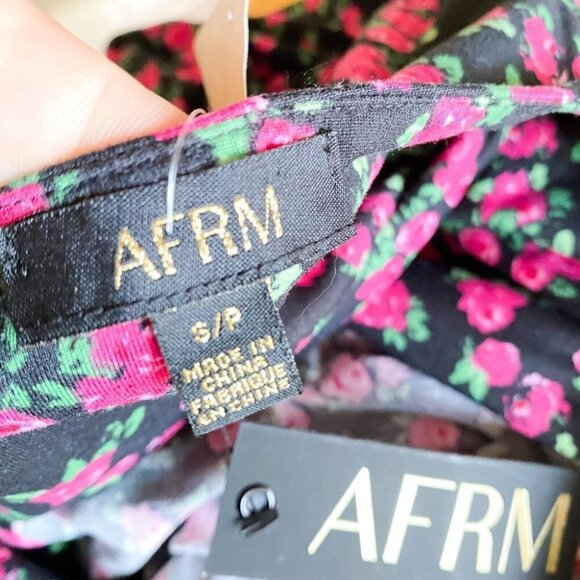 NWT AFRM Revolve Floral Pink Rose y2k Granny Ruched Shoulder Midi Dress  S - Picture 11 of 11